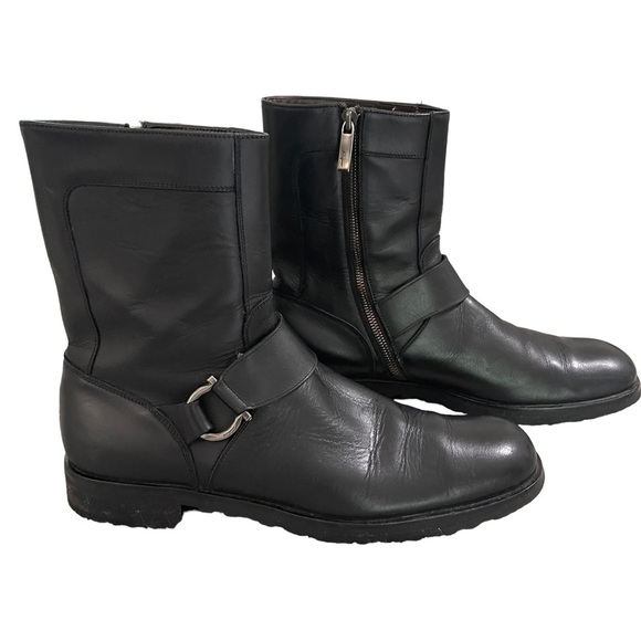 Salvatore Ferragamo Other - Salvatore Ferragamo Black Leather Motorcycle Boots Men’s Size 8.5